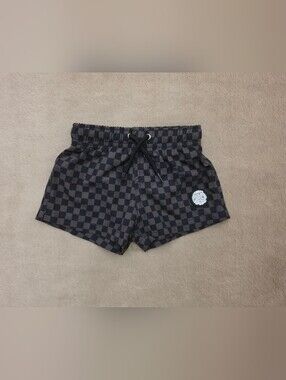 Little Surfer Dude Baby Boy Brown/Black Checkered Swim Trunks Size 6-12 Months